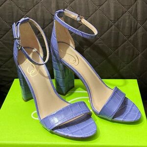 NEW Sam Edelman Yaro Violet Croc Leather Ankle Strap Sandal Heels - Size 8.5